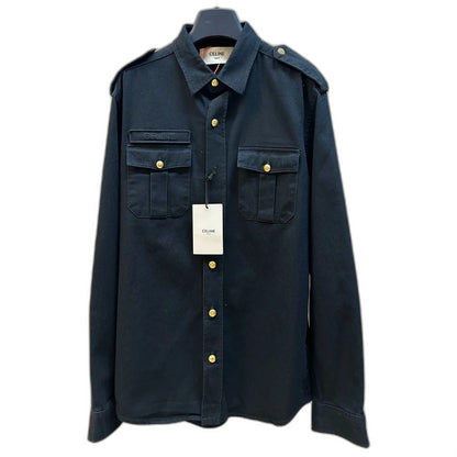 CELINE Men's Military Shirt in Cotton Wool Twill "Navy"