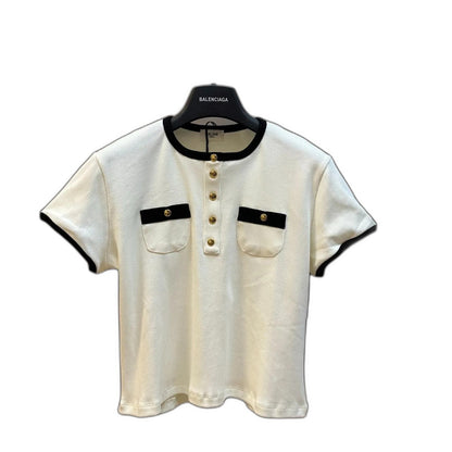 CELINE Women's Cropped T-Shirt in Cotton Jersey "Cream/Black"