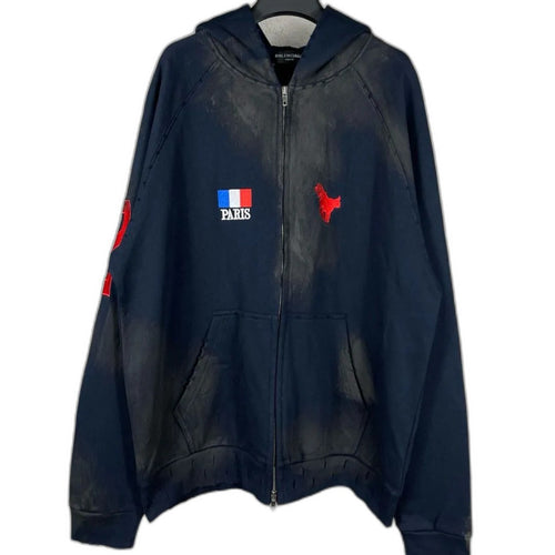 BALENCIAGA Embroidered Zip-up Hoodie Navy