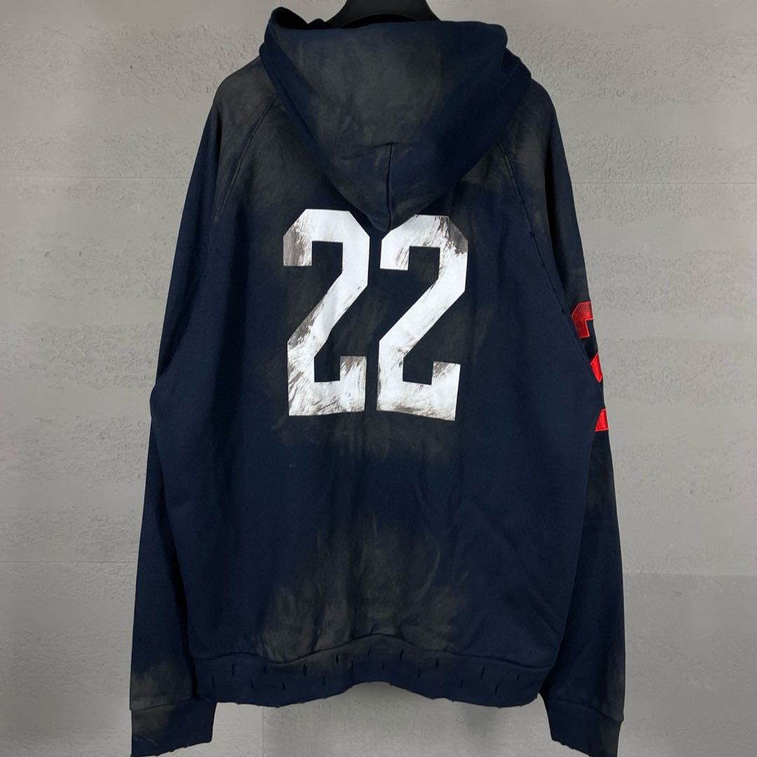 BALENCIAGA Embroidered Zip-up Hoodie Navy