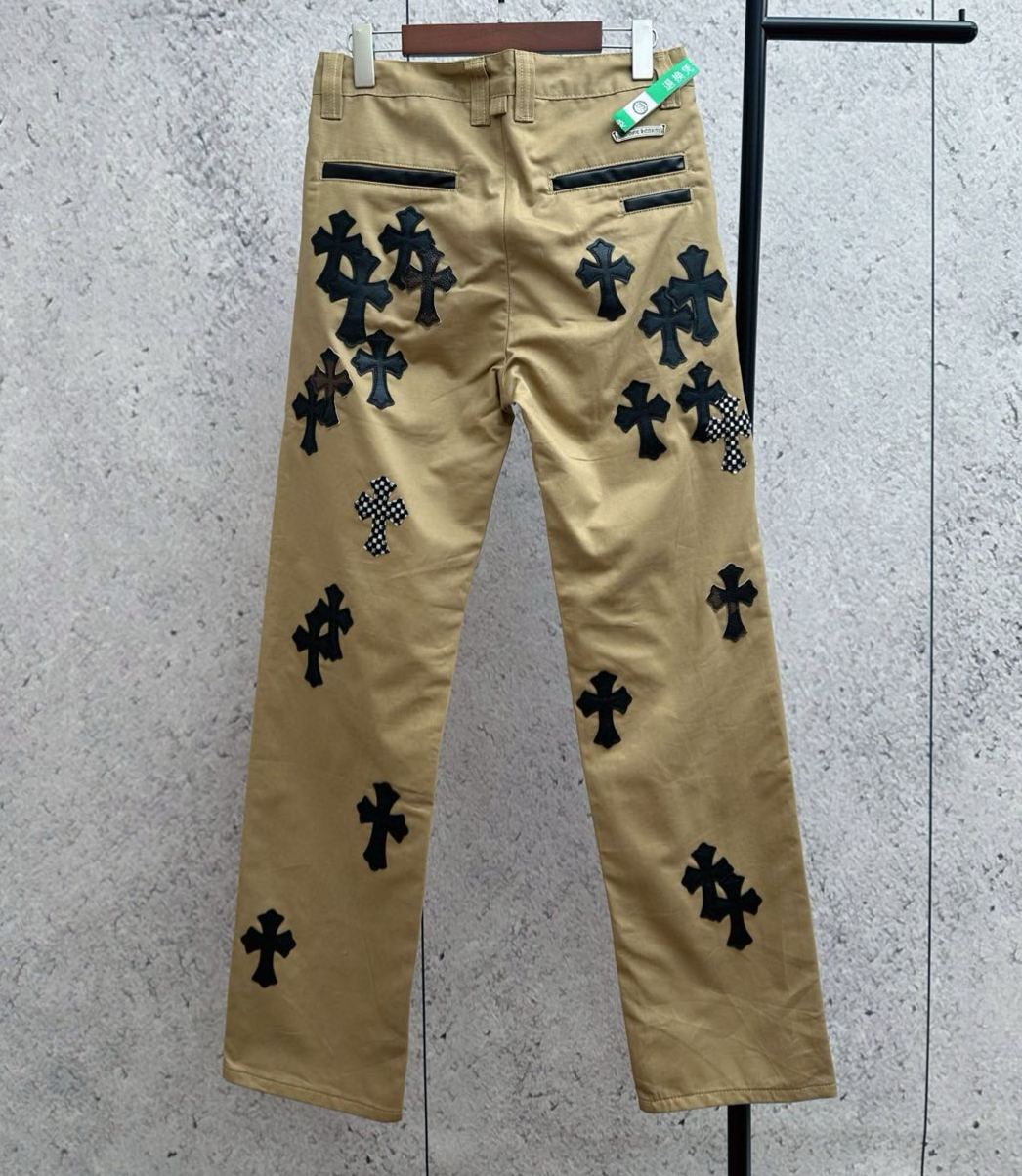CHROME HEARTS CHINOS CEM CRS PTCH CROSS-PATCH LEATHER-TWILL PANTS