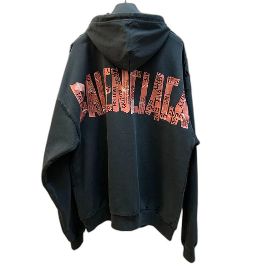 Balenciaga Men's Security Tape Logo Large Zip-up Hoodie