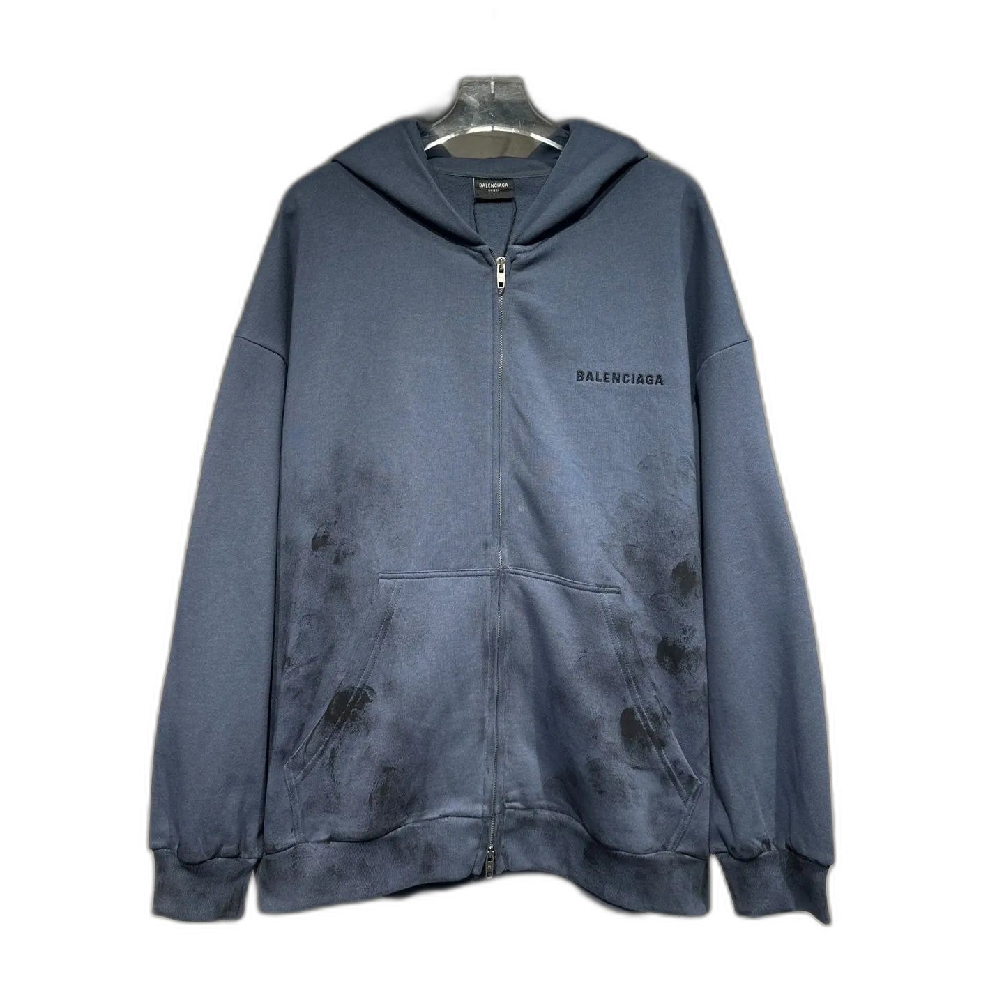 Balenciaga Back Zip-up Hoodie Regular Fit in Faded Dark Blue/black