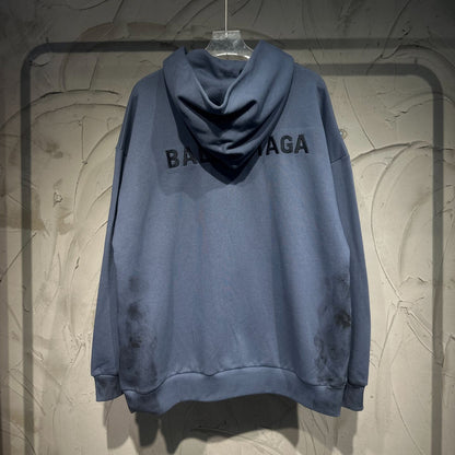 Balenciaga Back Zip-up Hoodie Regular Fit in Faded Dark Blue/black
