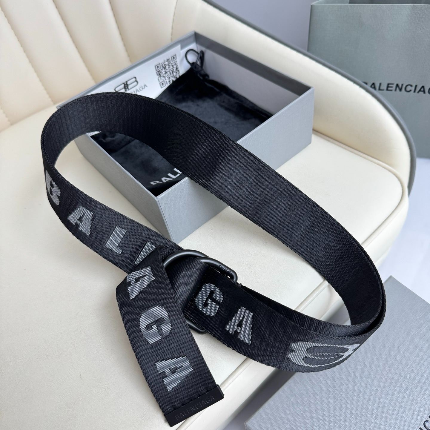 BALENCIAGA Men's D-Ring Belt in Dark Gray-4cm