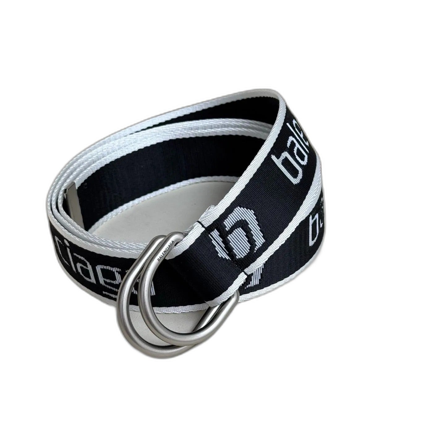 BALENCIAGA Men's D-Ring Belt in Black/White-4cm