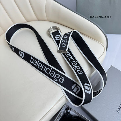 BALENCIAGA Men's D-Ring Belt in Black/White-4cm