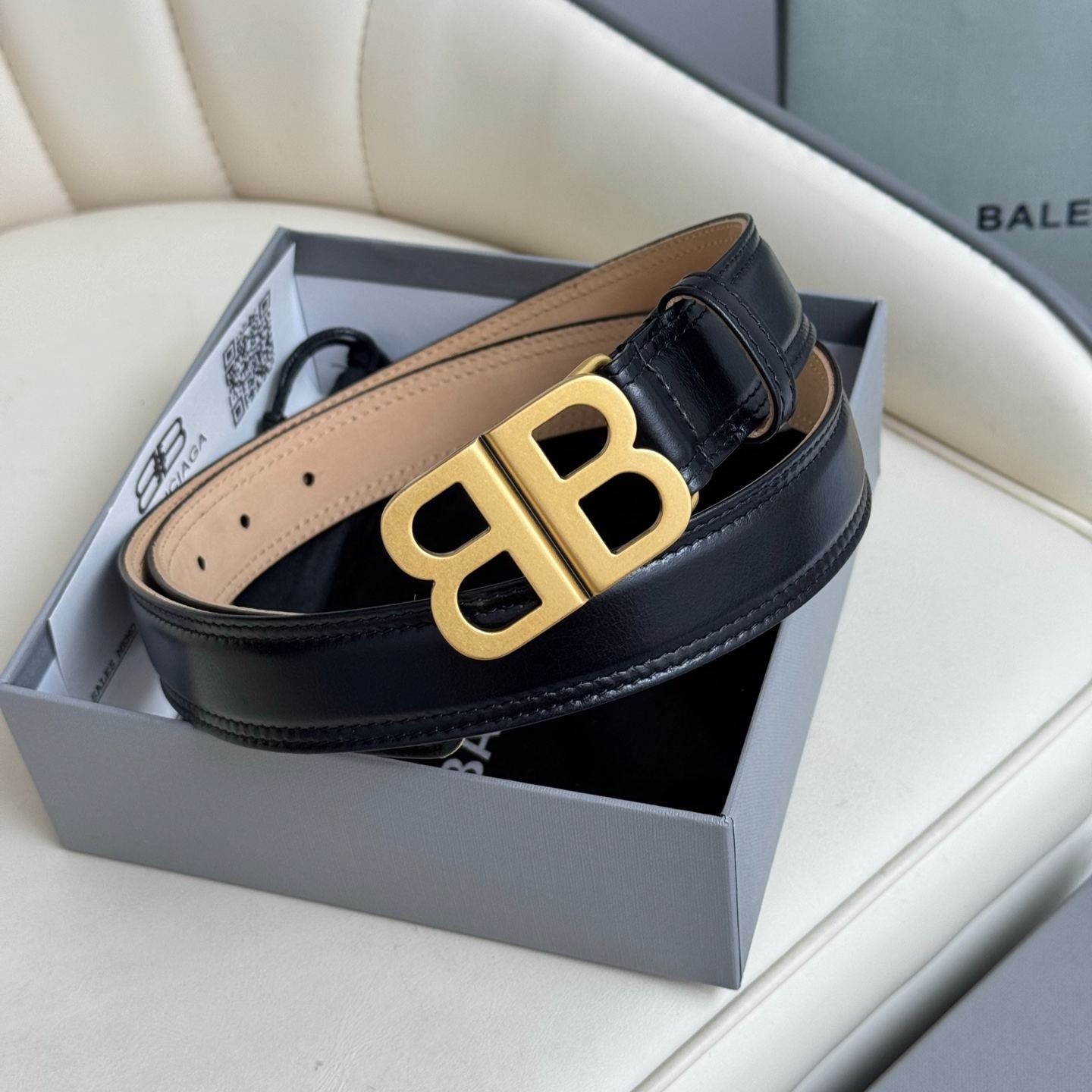 BALENCIAGA Bb Soft Belt in Black-3cm
