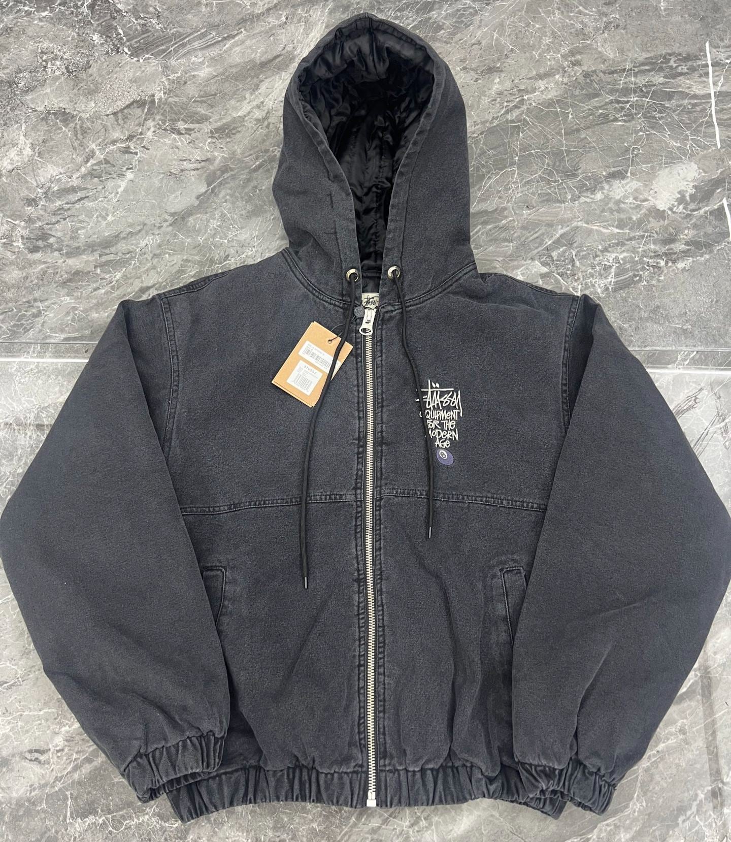 Stussy letter embroidered hooded padded jacket