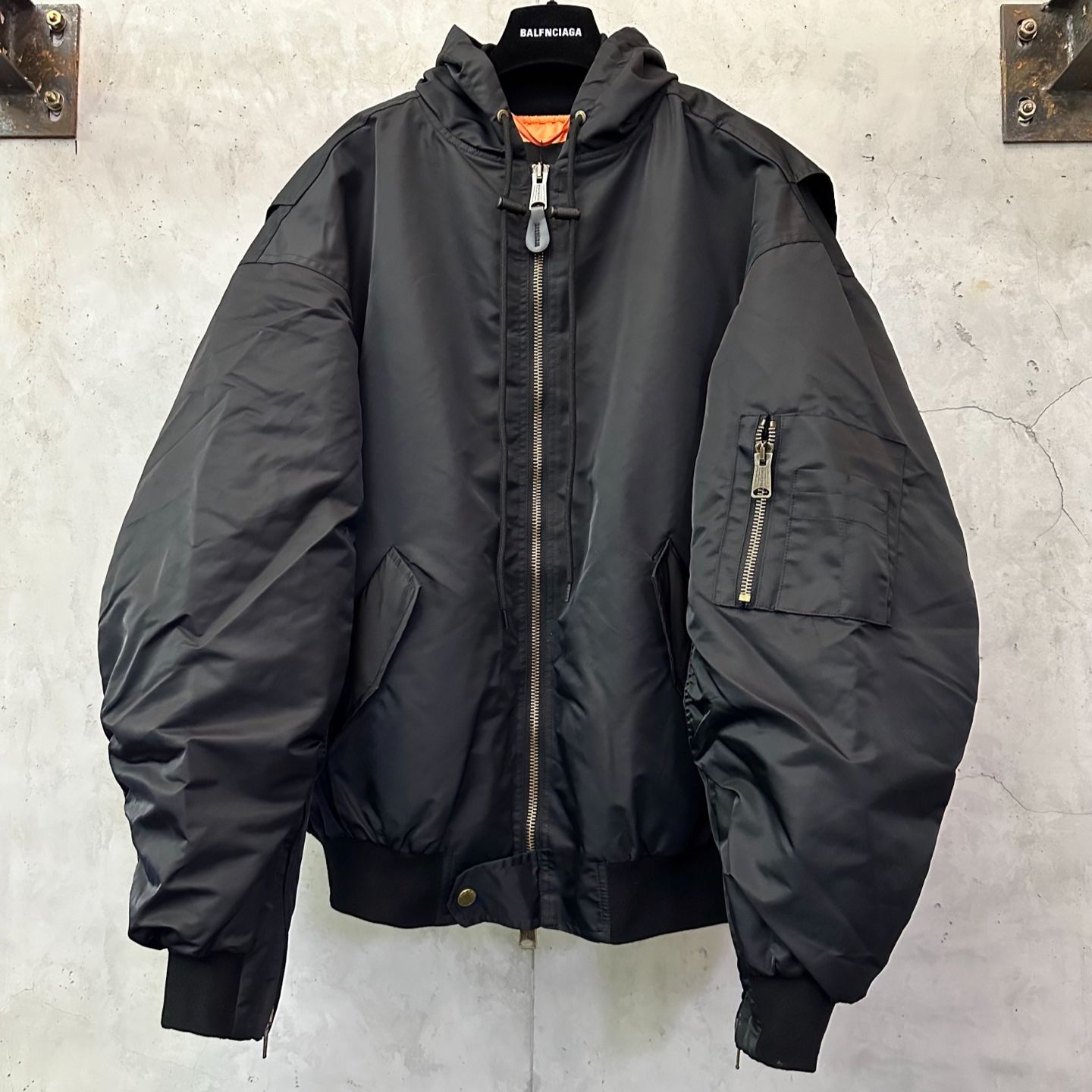 Balenciaga Men's Tape Type Light Hooded Bomber in Black