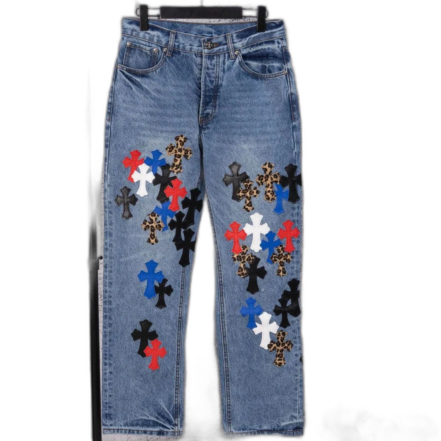 Chrome Heart embroidered print straight-leg jeans