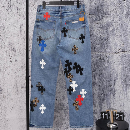 Chrome Heart embroidered print straight-leg jeans