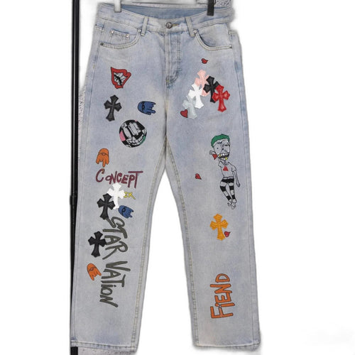 Chrome Heart embroidered print straight-leg jeans