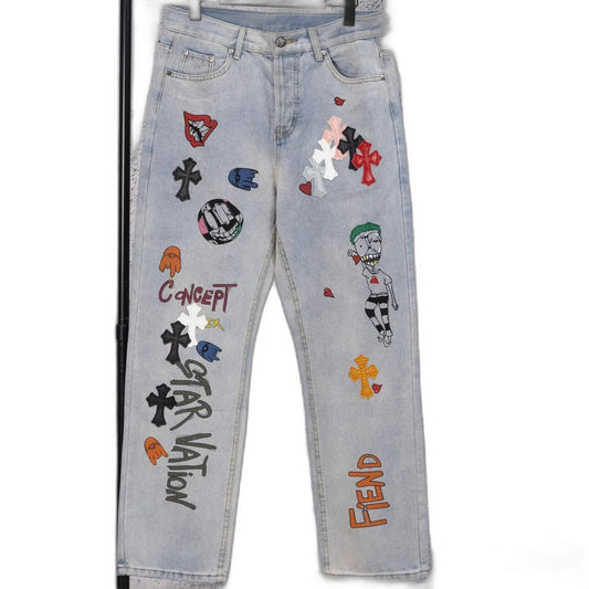 Chrome Heart embroidered print straight-leg jeans