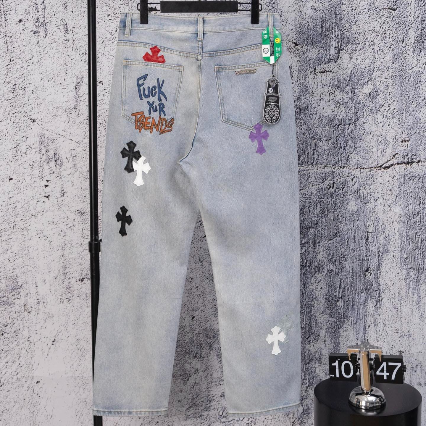 Chrome Heart embroidered print straight-leg jeans