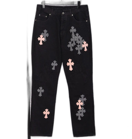 Chrome Heart embroidered print straight-leg jeans