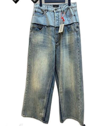 BALENCIAGA Men's Cut-up Baggy Pants in Blue