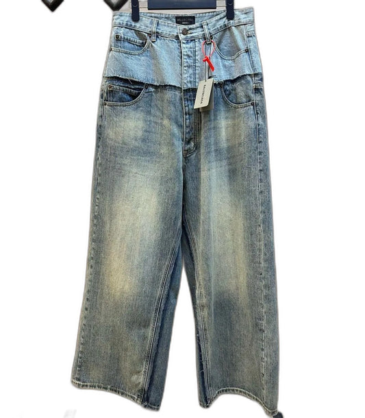 BALENCIAGA Men's Cut-up Baggy Pants in Blue
