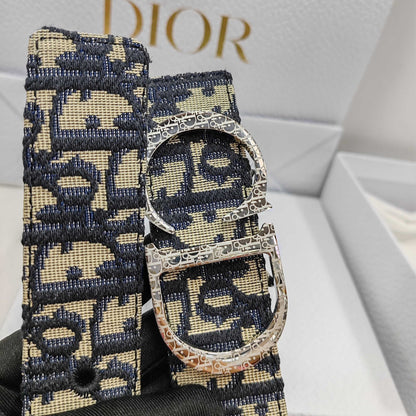 Dior Essentials CD Reversible Belt: Brass x Twill Jacquard x Grain Calfskin