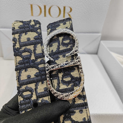 Dior Essentials CD Reversible Belt: Brass x Twill Jacquard x Grain Calfskin