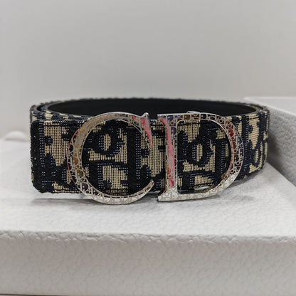 Dior Essentials CD Reversible Belt: Brass x Twill Jacquard x Grain Calfskin