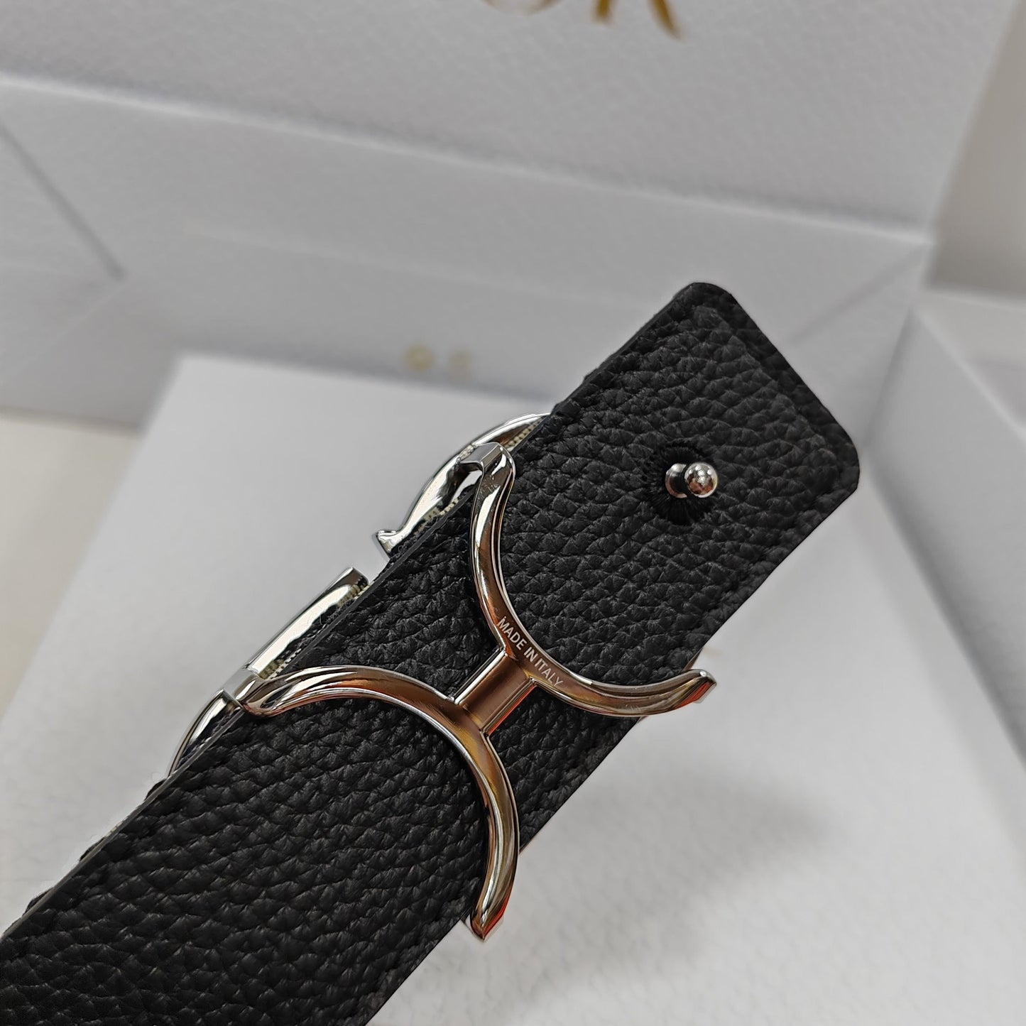Dior Essentials CD Reversible Belt: Brass x Twill Jacquard x Grain Calfskin
