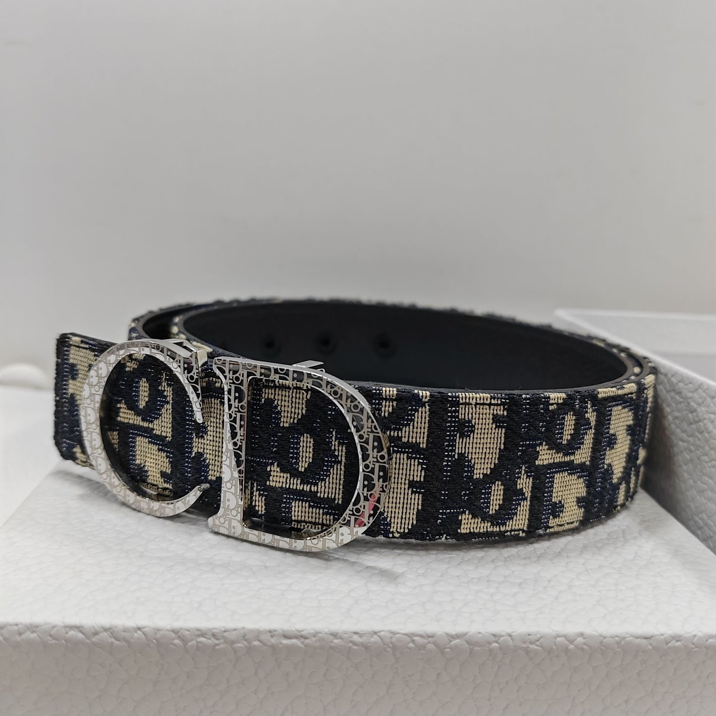 Dior Essentials CD Reversible Belt: Brass x Twill Jacquard x Grain Calfskin