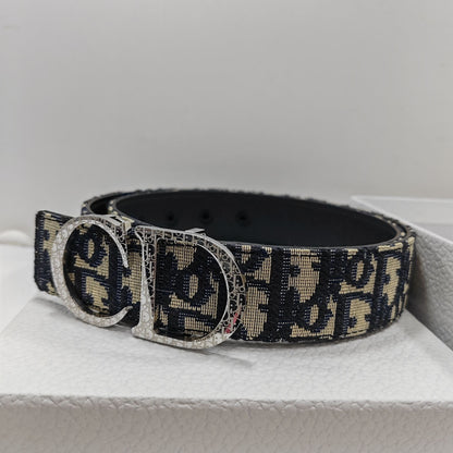 Dior Essentials CD Reversible Belt: Brass x Twill Jacquard x Grain Calfskin