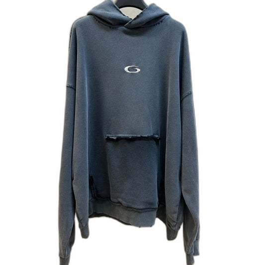 BALENCIAGA Transparent Tape Ripped Pocket Hooded Sweatshirt