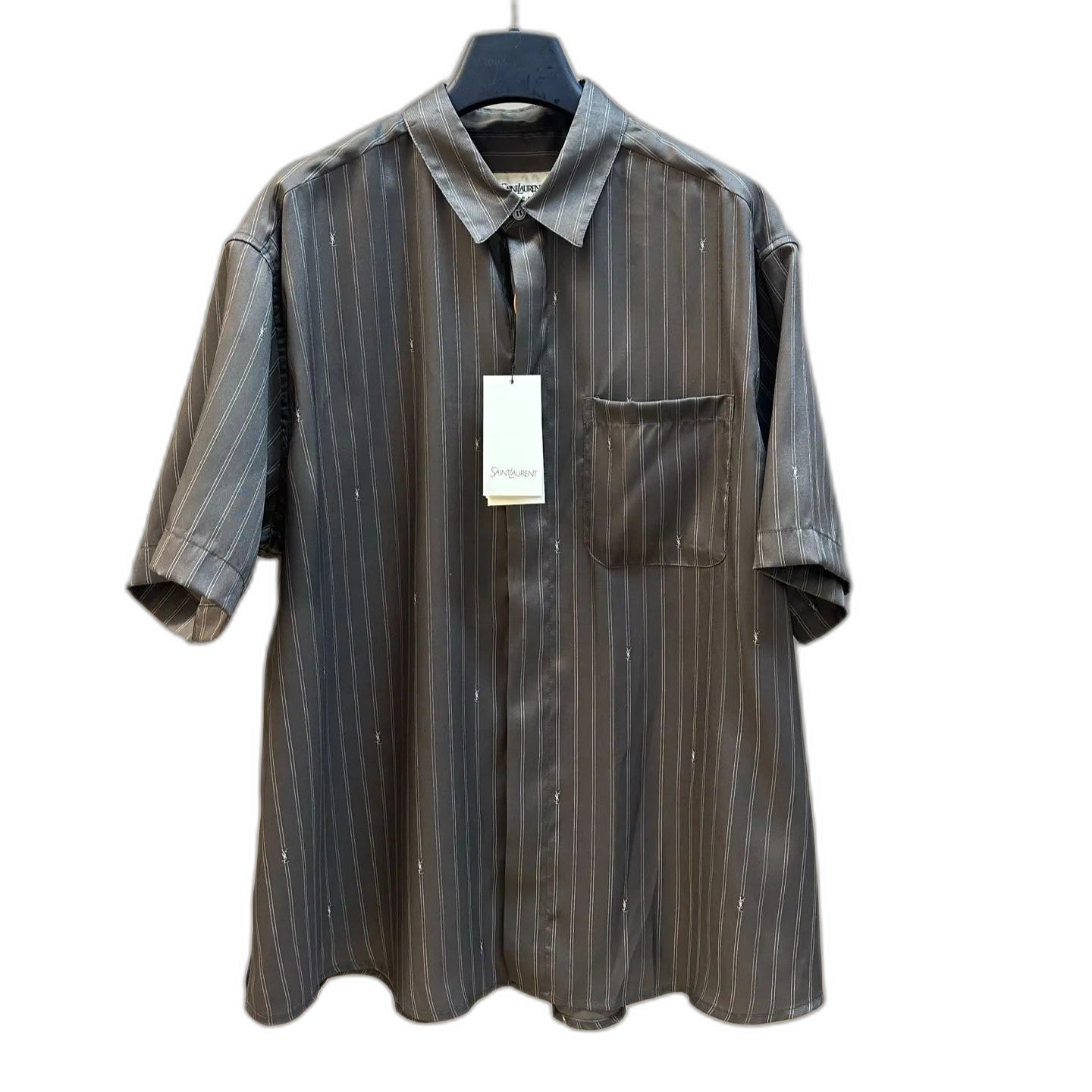 Saint Laurent CASSANDRE striped silk crepe de chine shirt, grey