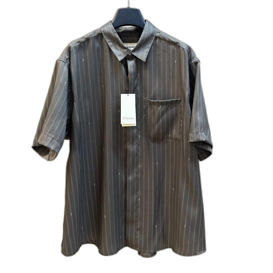 Saint Laurent CASSANDRE striped silk crepe de chine shirt, grey