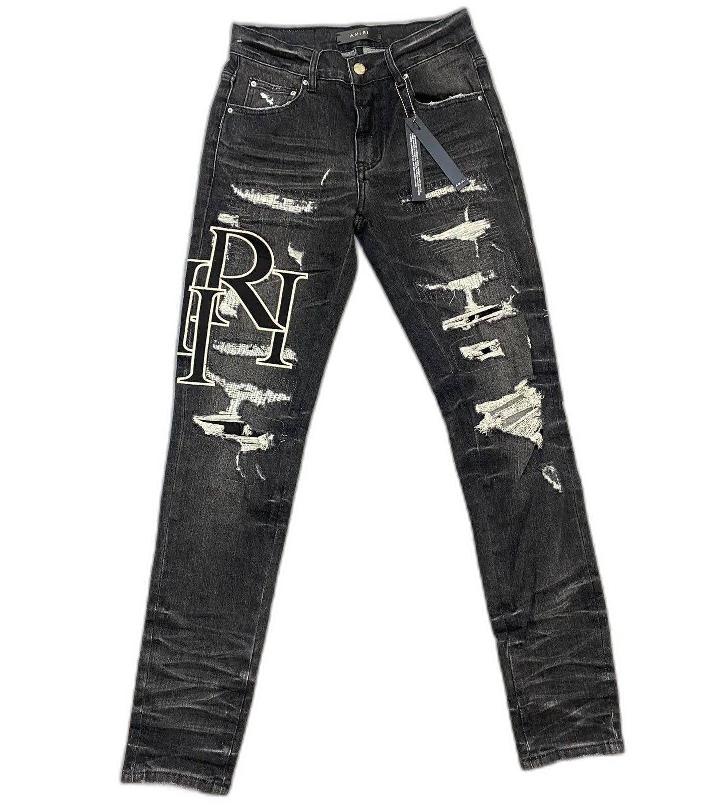 AMIRI jeans with a distressed finish, embroidered logo on the side