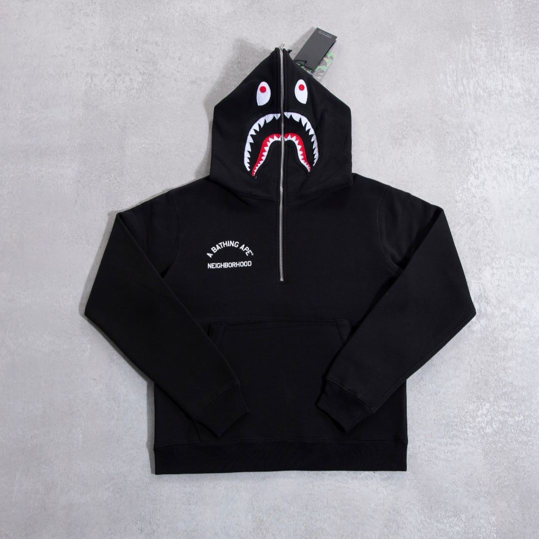 BAPE X NBHD TWO FACE HALF ZIP PULLOVER HOODIE