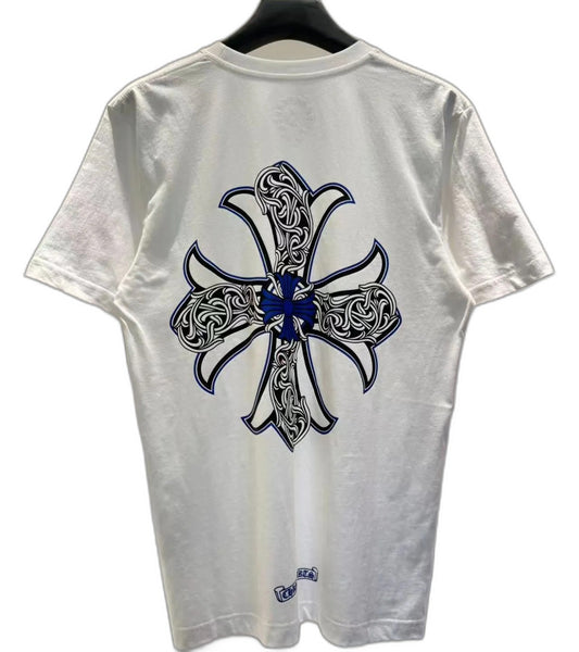 Chrome Hearts Blue Cross Logo White Pocket Tee