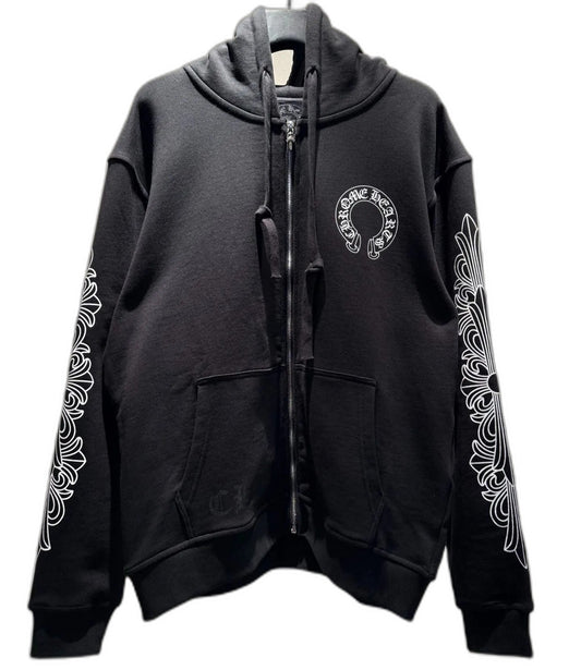 Chrome Hearts Horseshoe Floral Sleeve Fleece Zip Up Hoodie