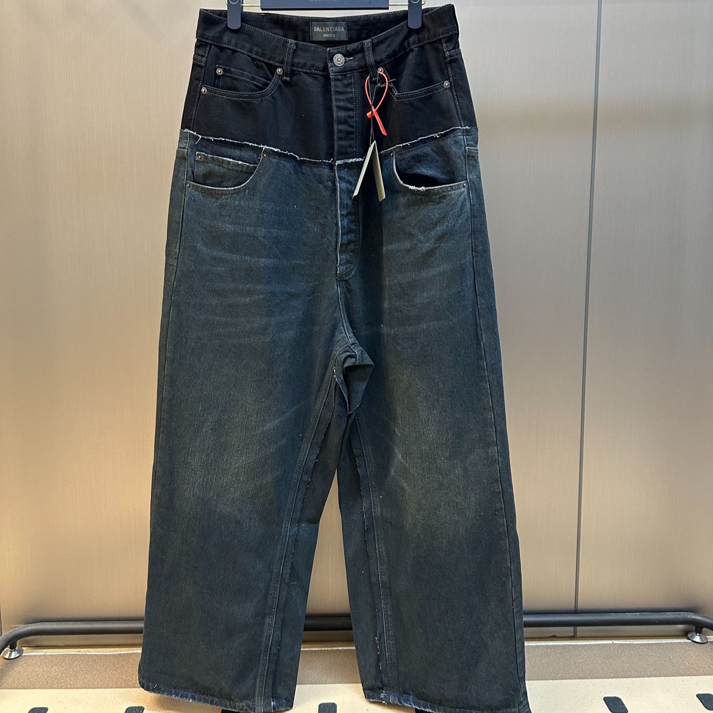 BALENCIAGA Men's Cut-up Baggy Pants in Blue