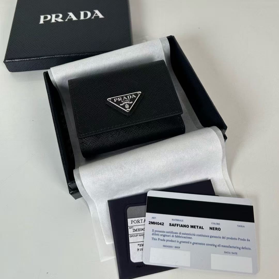 Prada Black Saffiano Triangle Wallet