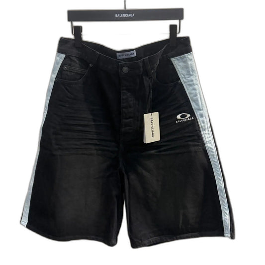 Balenciaga Men's Blue Denim Shorts With Logo