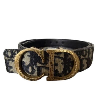 Dior Essentials CD Reversible Belt: Brass x Twill Jacquard x Grain Calfskin