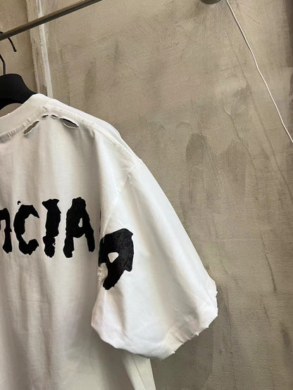 Balenciaga Logo Print Distressed Oversized T-Shirt