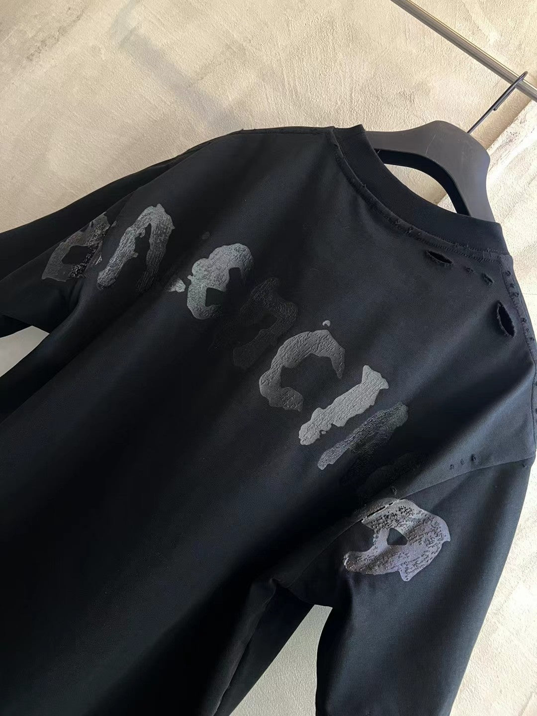 Balenciaga Logo Print Distressed Oversized T-Shirt