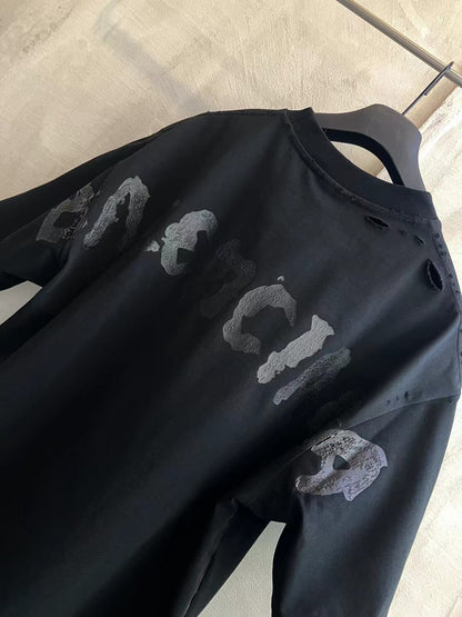 Balenciaga Logo Print Distressed Oversized T-Shirt