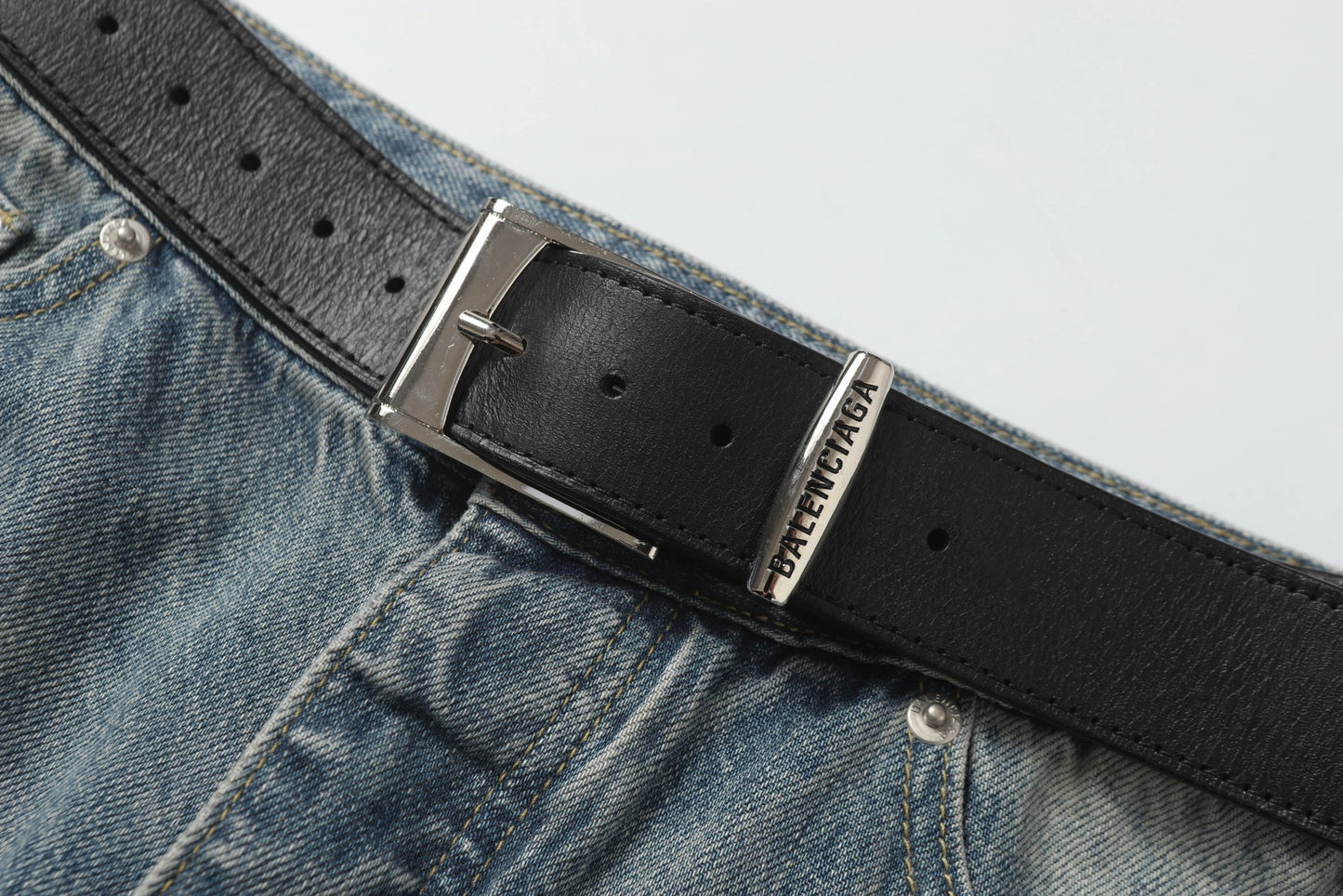 BALENCIAGA*Selvedge organic denim pants with integrated belt