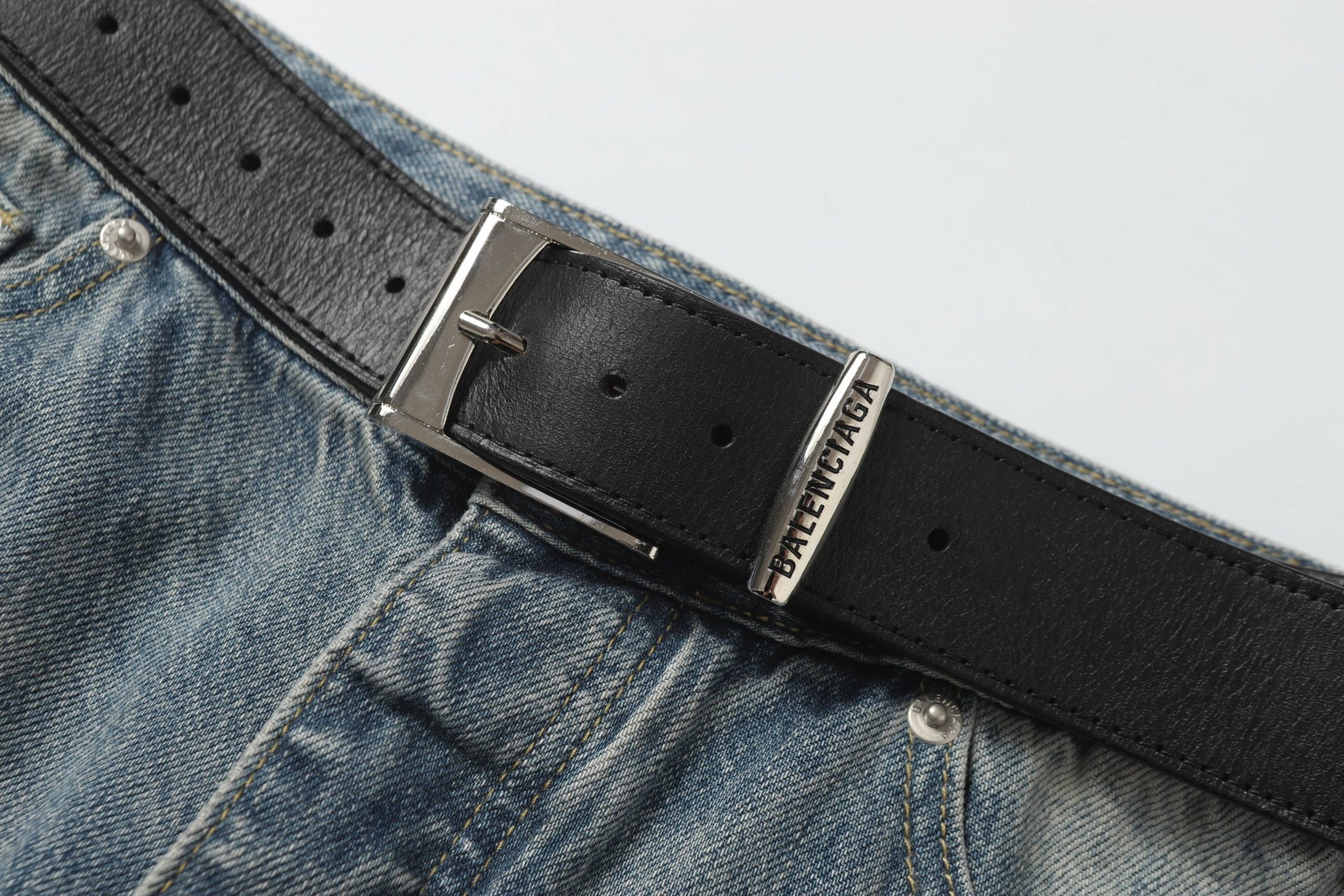 BALENCIAGA*Selvedge organic denim pants with integrated belt
