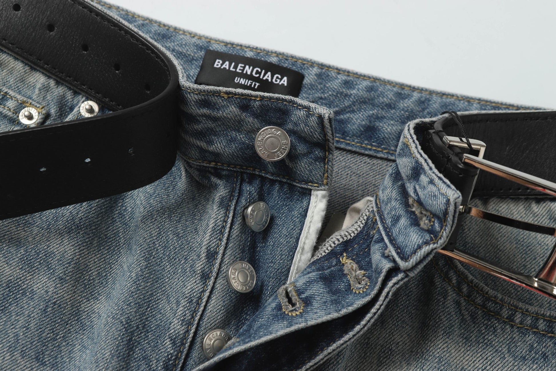 BALENCIAGA*Selvedge organic denim pants with integrated belt