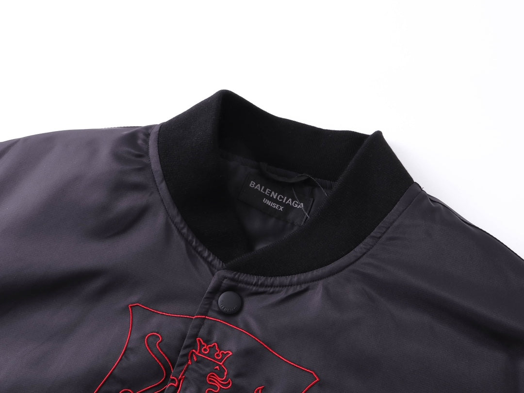BALENCIAGA Men's Lion Club Varsity Jacket in Black