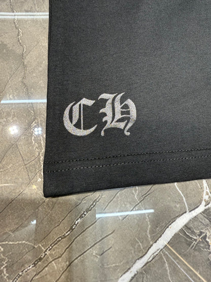 CHROME HEARTS neck logo T-shirt black x white