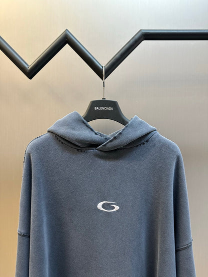 BALENCIAGA Transparent Tape Ripped Pocket Hooded Sweatshirt