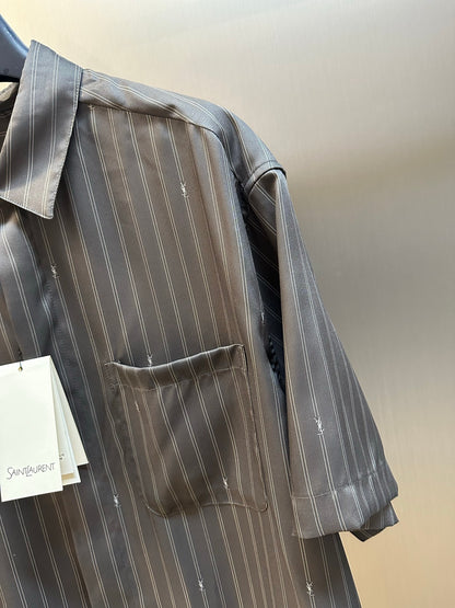 Saint Laurent CASSANDRE striped silk crepe de chine shirt, grey