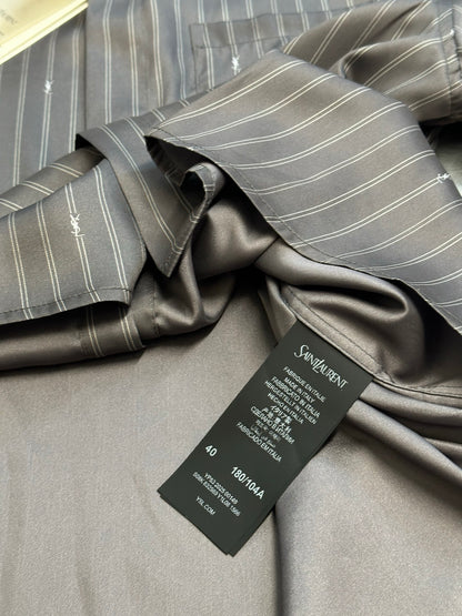 Saint Laurent CASSANDRE striped silk crepe de chine shirt, grey